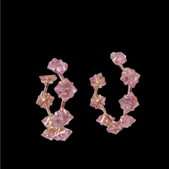 - 18K Gold Plated Pink Zircon Hoop Earring